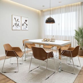 Conjunto Mesa de Jantar Retangular 160cm X 75cm com 6 Cadeiras Lodelô Cromado Branco/Cromado Serragem