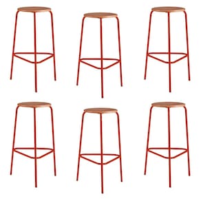 Conjunto 6 Banquetas para Sala de Jantar Cumbuca Vermelho/Naturale