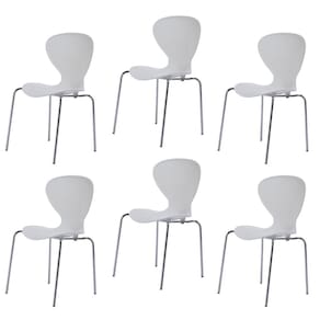 Conjunto 6 Cadeiras Base Tubular Fixa Flash Cromado/Branco