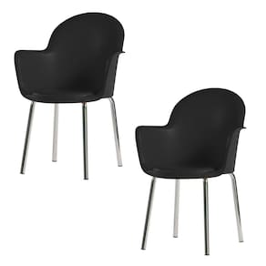 Conjunto 2 Cadeiras Base Tubular Fixa Boston Cromado/Preto