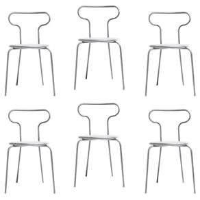 Conjunto 6 Cadeiras Base Tubular Fixa Fantasminha Chef Prata/Branco