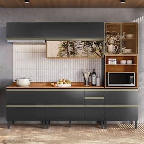 Cozinha Completa 5 Peças 100% Mdf Proença Nogueira/Carbono Prime