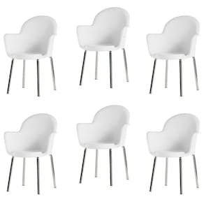 Conjunto 6 Cadeiras Base Tubular Fixa Boston Cromado/Branco