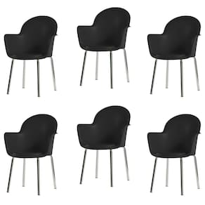 Conjunto 6 Cadeiras Base Tubular Fixa Boston Cromado/Preto