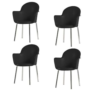 Conjunto 4 Cadeiras Base Tubular Fixa Boston Cromado/Preto