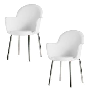 Conjunto 2 Cadeiras Base Tubular Fixa Boston Cromado/Branco