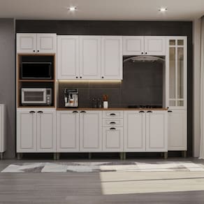 Cozinha Completa 6 Peças com Vidro com Tampo Paris Branco