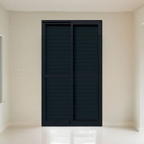 Porta Veneziana 3 Folhas Vidro Segurança 0,6cm 200cm X 215cm Fábrica do Alumínio Preto