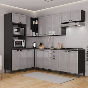 Cozinha Completa 7 Peças sem Tampo 16 Portas 2 Gavetas Paris Cinza/Titânio