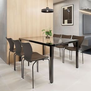 Conjunto Mesa de Jantar Retangular 160cm X 75cm Tampo de Vidro com 6 Cadeiras Smart Preto