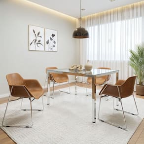 Conjunto Mesa de Jantar Retangular 120cm X 75cm Tampo de Vidro com 4 Cadeiras Smart Cromado Branco/Cromado Serragem