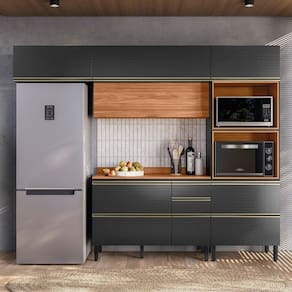 Cozinha Completa 270cm X 218,5cm Aéreo Mdf Tq 4 Peças Proença Nogueira/Carbono Prime