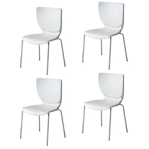 Conjunto 4 Cadeiras Base Tubular Fixa Mono Prata/Branco