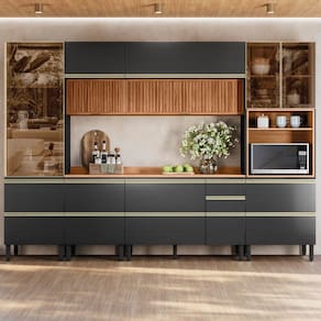 Cozinha Completa 310cm X 218,5cm Aéreo Rpd Pnl e Crt 6 Peças Proença Nogueira/Carbono Prime