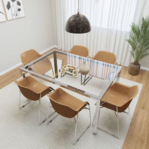 Conjunto Mesa de Jantar Retangular Tampo de Vidro 160cm X 75cm Smart com 6 Cadeiras Lodelô Cromado Branco/Cromado Serragem
