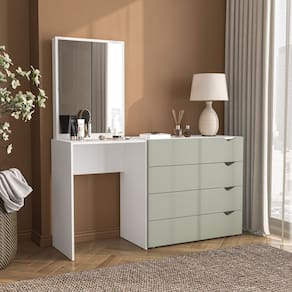 Cômoda Penteadeira 4 Gavetas com Espelho Porto Verde/Branco