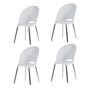 Conjunto 4 Cadeiras Base Tubular Fixa Boston Cromado/Branco