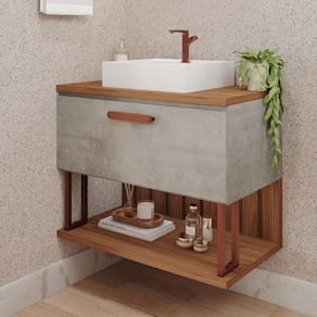 Gabinete Suspenso com Cuba 80,3cm X 73cm Mari Espresso Móveis Cimento