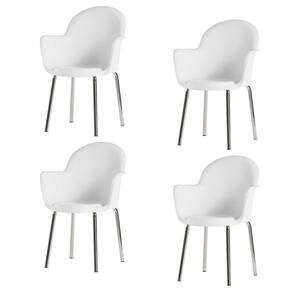 Conjunto 4 Cadeiras Base Tubular Fixa Boston Cromado/Branco