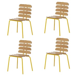 Conjunto 4 Cadeiras Base Tubular Fixa Reno Amarelo/Marrom