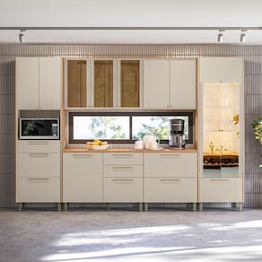 Cozinha Completa 6 Peças Torre Simples e Cristaleira Atena Jequitibá / Off White Fosco