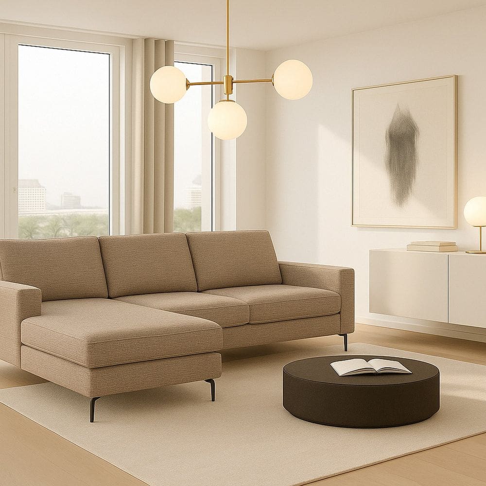 Sofá 3 Lugares com Chaise Esquerda Loft Cinza/Marrom