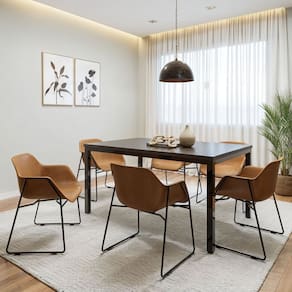 Conjunto Mesa de Jantar Retangular 160cm X 75cm com 6 Cadeiras Smart Preto/Pinus