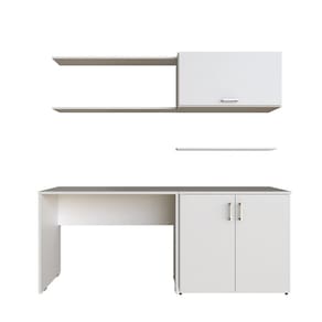 Escrivaninha com Armário Baixo e Aéreo com Chave 200cm X 75cm Modular Branco