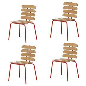Conjunto 4 Cadeiras Base Tubular Fixa Reno Vermelho/Marrom