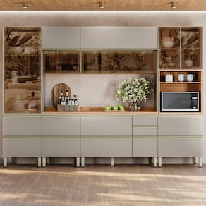 Cozinha Completa 310cm X 218,5cm Aéreo Rft Pnl e Crt 6 Peças Proença Nogueira/Nude Prime