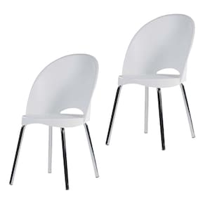 Conjunto 2 Cadeiras Base Tubular Fixa Boston Cromado/Branco