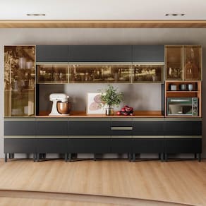 Cozinha Completa 370cm x 218,5cm Aéreo RFT PNL e CRT 8 Peças Proença Nogueira/Carbono Prime