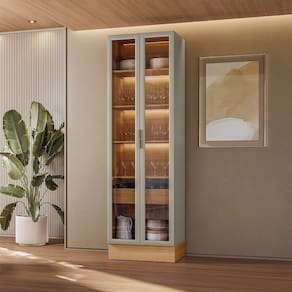 Cristaleira 2 Portas 1 Gaveta com Led Allure Jequitibá/Gris Fosco