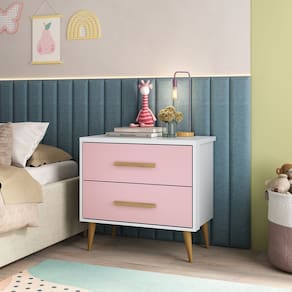 Mesa de Cabeceira Infantil Arco-íris Espresso Móveis Branco/Rosa