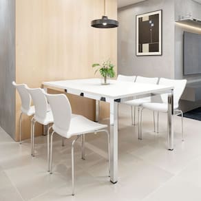 Conjunto Mesa de Jantar Retangular 160cm X 75cm com 6 Cadeiras Smart Cromado/Branco