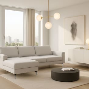 Sofá 3 Lugares com Chaise Esquerdo Loft Cinza / Branco