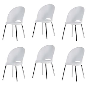 Conjunto 6 Cadeiras Base Tubular Fixa Boston Cromado/Branco