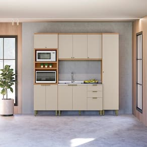 Cozinha Compacta 4 Peças com Torre Quente e Paneleiro Selene Jequitibá /Off White Fosco