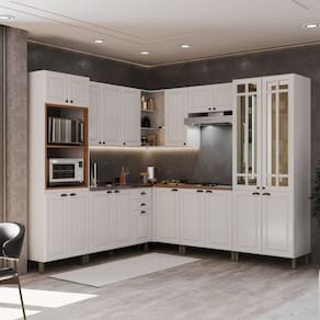 Cozinha Completa de Canto com Vidro sem Tampo Paris Branco
