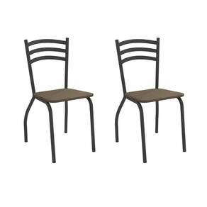 Cadeira Sala de Jantar Portugal 2C007PRF Aço Kit 2 Un Preto/Suede Cappuccino - Kappesberg