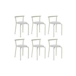 Banqueta Sala de Jantar 105 Kit 6 Uni Prata/Courano Branco - Carraro