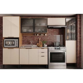 Cozinha Completa Alpha 5 Peças (2Aéreos+1Balcão+2Paneleiros) C5P135 Freijo/Off White - Carraro