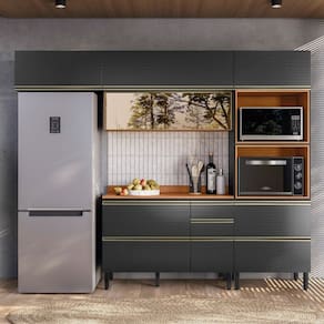Cozinha Completa 270cm X 218,5cm Aéreo Rft Tq 4 Peças Proença Nogueira/Carbono Prime