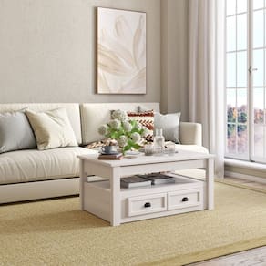 Mesa de Centro 1 Gaveta em Madeira Maciça Nordik Branco Lavado