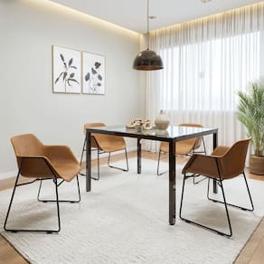 Conjunto Mesa de Jantar Retangular 120cm X 75cm Tampo de Vidro com 4 Cadeiras Smart Preto/Pinus