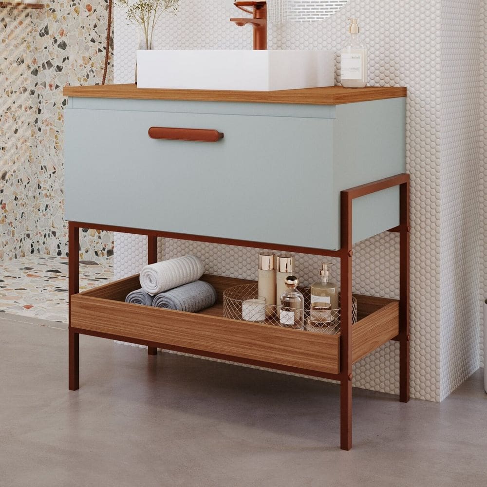 Gabinete para Banheiro com Cuba Hana Espresso Móveis Pistache