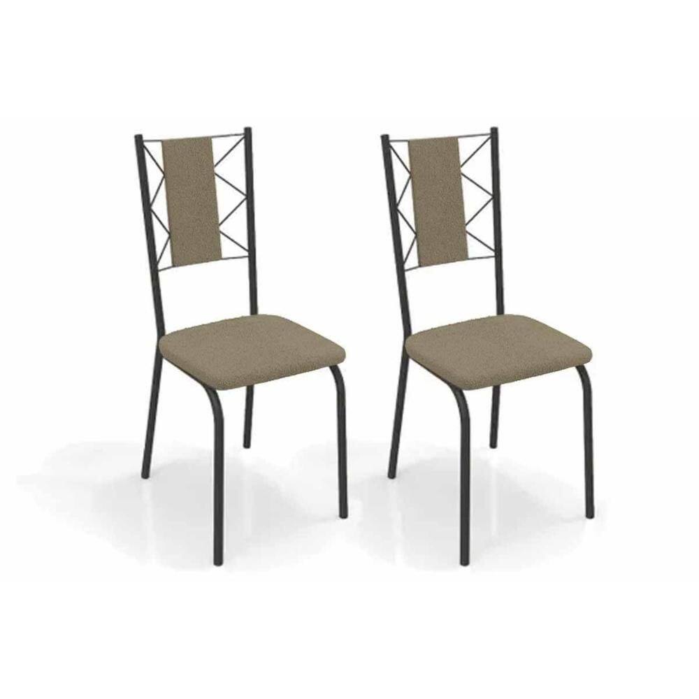 Cadeira Sala de Jantar Lisboa 2C076PRF Aço Kit 2 Un Preto/Boucle Bege Fendi - Kappesberg