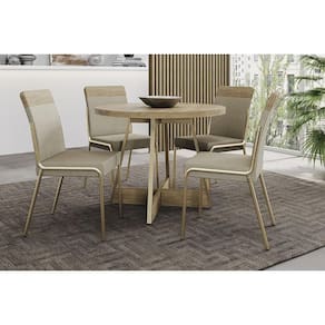 Sala de Jantar Completa Átria 1594 Aço c/ Tampo Madeirado 100x100cm e 4 Cadeiras Duo Dourado/Noce/Carvalho - Linho/anoBamboo - Carraro