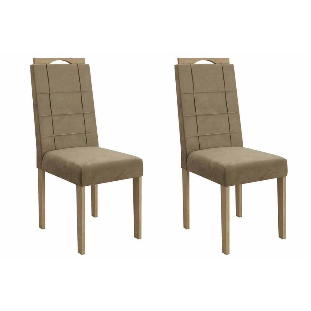Cadeira Sala de Jantar Flora 2CAD161 Madeirado Kit 2 Un Carvalho/Suede Bege - Kappesberg