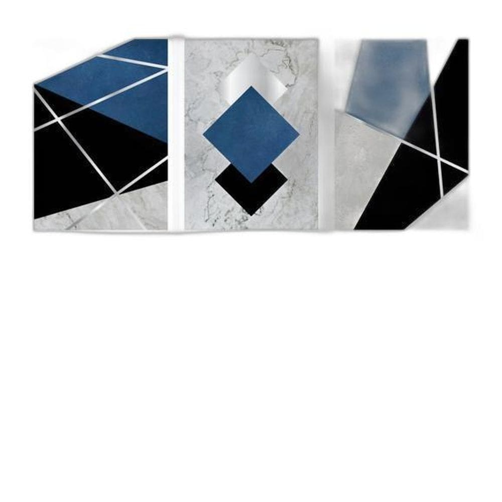 Quadros Cinza, Azul, Prata Moldura Branca 24X18Cm 3Un